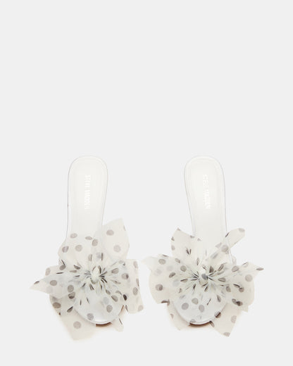 DAVINA Tulle White/Black Polka Dot Rounded Open-Toe Mule Stiletto Women's Heel | Steve Madden Deals