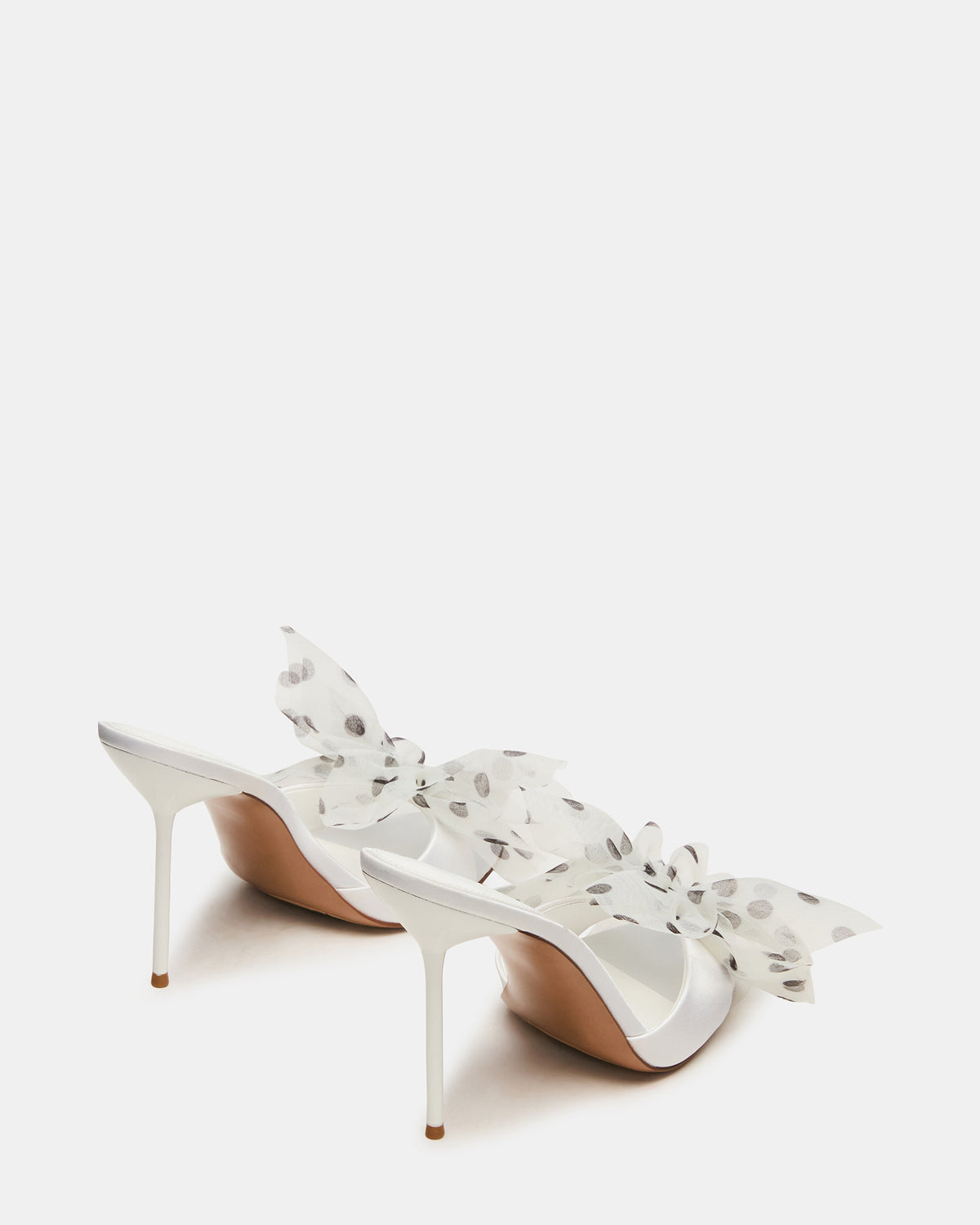 DAVINA Tulle White/Black Polka Dot Rounded Open-Toe Mule Stiletto Women's Heel | Steve Madden Deals