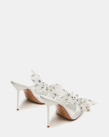 DAVINA Tulle White/Black Polka Dot Rounded Open-Toe Mule Stiletto Women's Heel | Steve Madden Deals