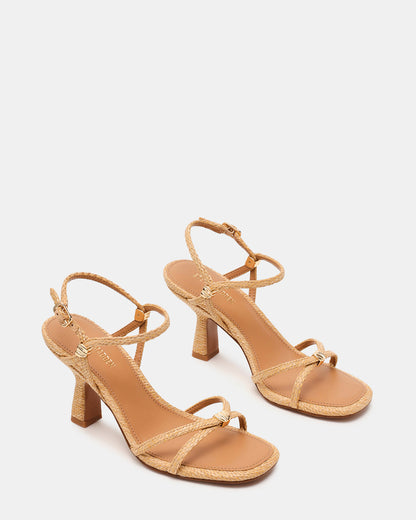 POSY Raffia Gold-Detail Strappy Square-Toe Women's Heel | Steve Madden Best Seller