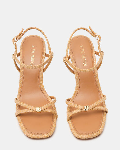 POSY Raffia Gold-Detail Strappy Square-Toe Women's Heel | Steve Madden Best Seller