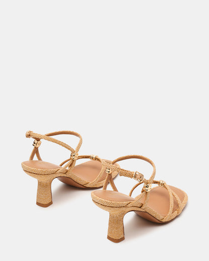 POSY Raffia Gold-Detail Strappy Square-Toe Women's Heel | Steve Madden Best Seller