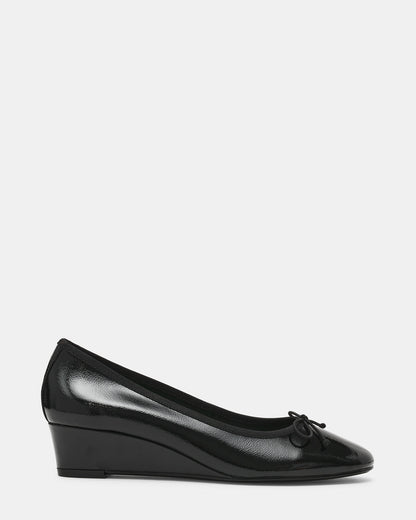 KLUTZY Black Patent Ballet Wedge Bow Round-Toe Women's Heel | Steve Madden Signature