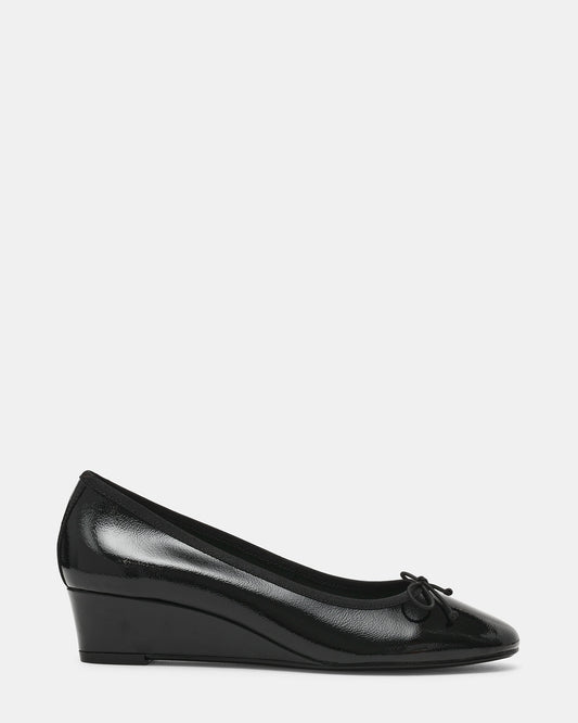 KLUTZY Black Patent Ballet Wedge Bow Round-Toe Women's Heel | Steve Madden Signature