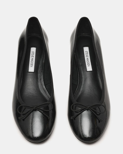 KLUTZY Black Patent Ballet Wedge Bow Round-Toe Women's Heel | Steve Madden Signature