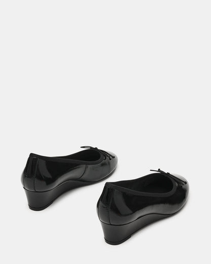 KLUTZY Black Patent Ballet Wedge Bow Round-Toe Women's Heel | Steve Madden Signature