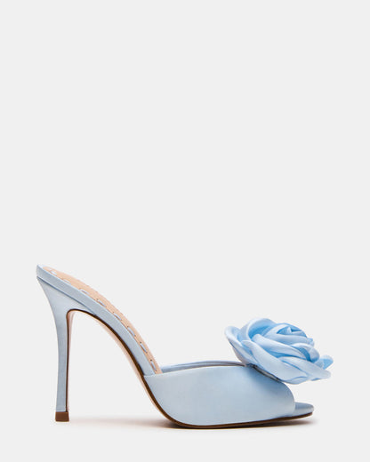 PRIYA Flower Blue Satin Mule Women's Heel | Steve Madden Latest