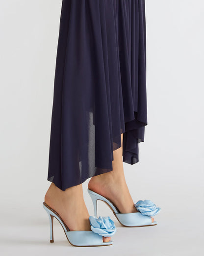 PRIYA Flower Blue Satin Mule Women's Heel | Steve Madden Latest