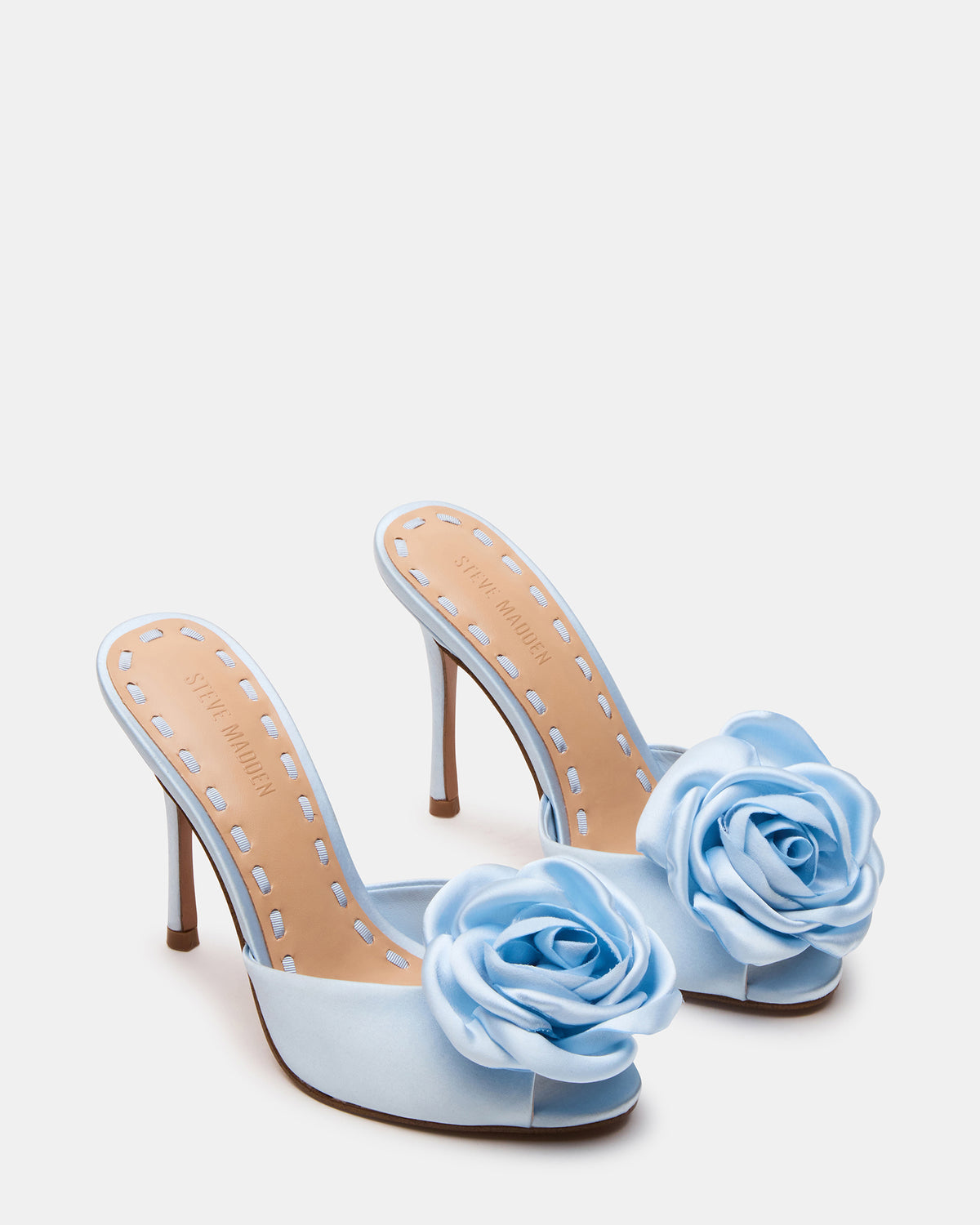 PRIYA Flower Blue Satin Mule Women's Heel | Steve Madden Latest