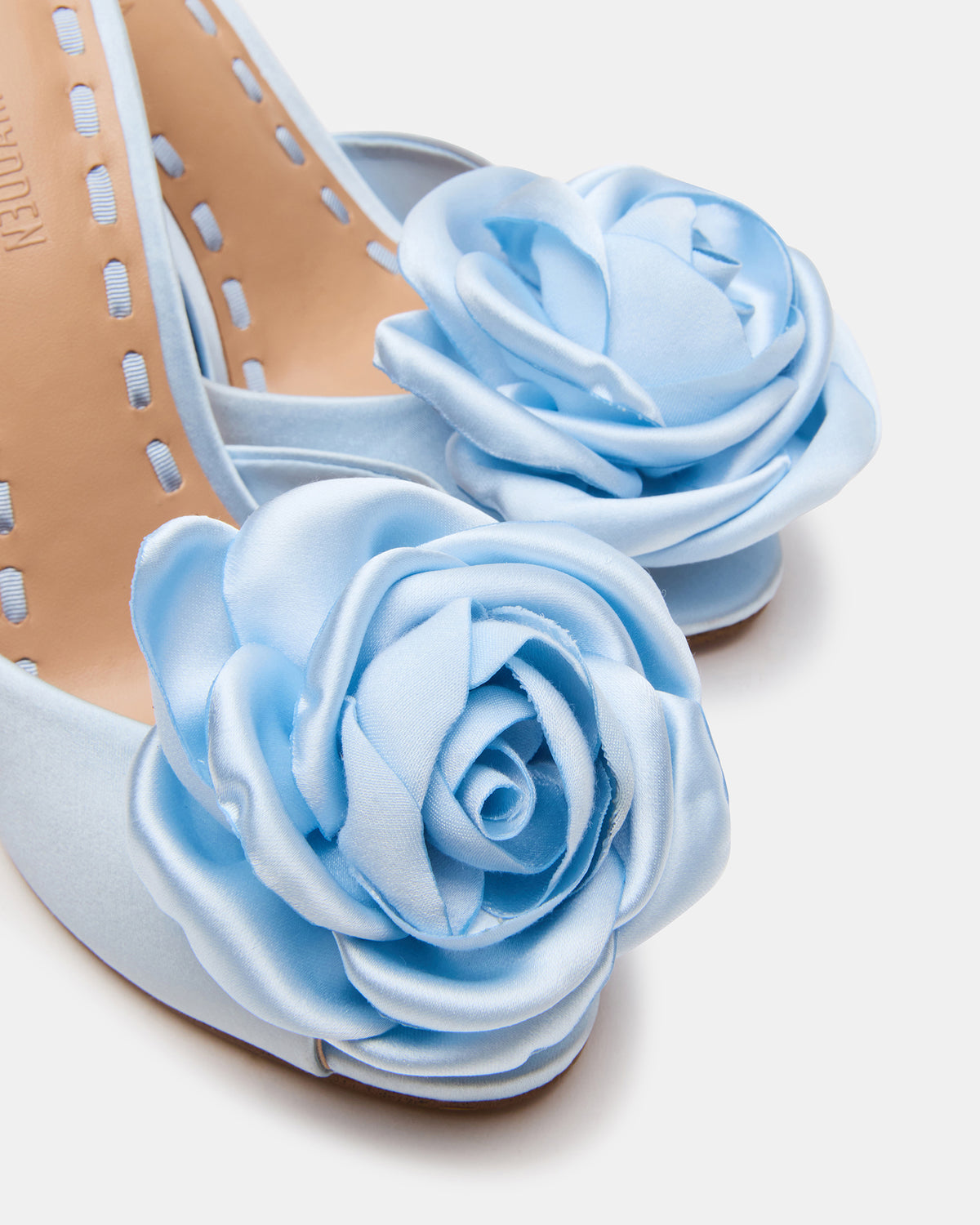 PRIYA Flower Blue Satin Mule Women's Heel | Steve Madden Latest