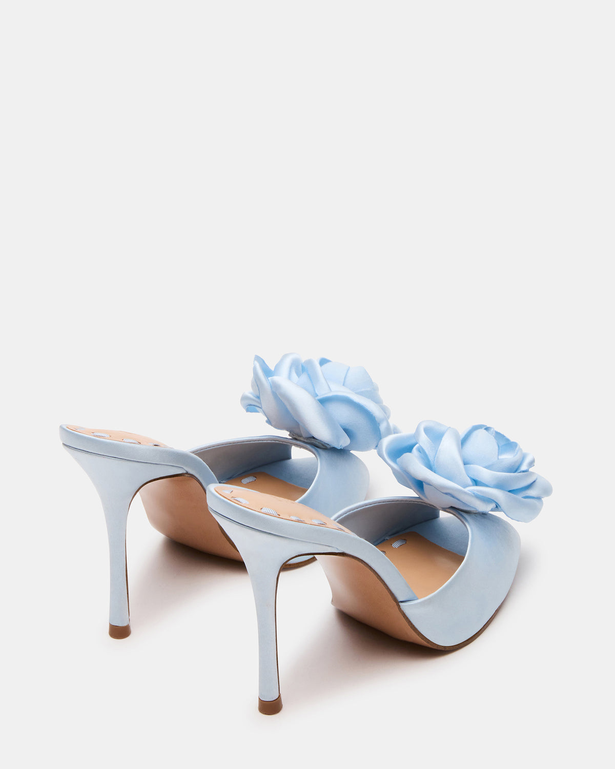 PRIYA Flower Blue Satin Mule Women's Heel | Steve Madden Latest