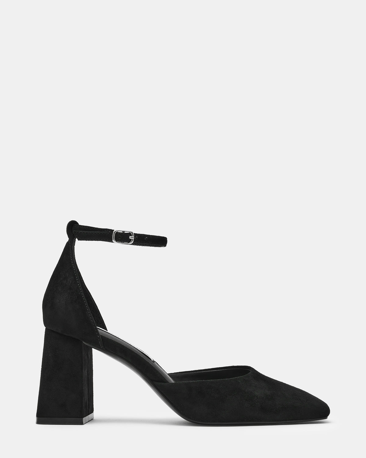 HARTLYN Black Suede Square-Toe Block Heel Ankle Strap Women's Heel | Steve Madden Trusted