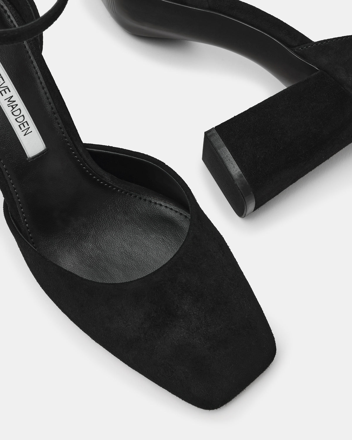 HARTLYN Black Suede Square-Toe Block Heel Ankle Strap Women's Heel | Steve Madden Trusted