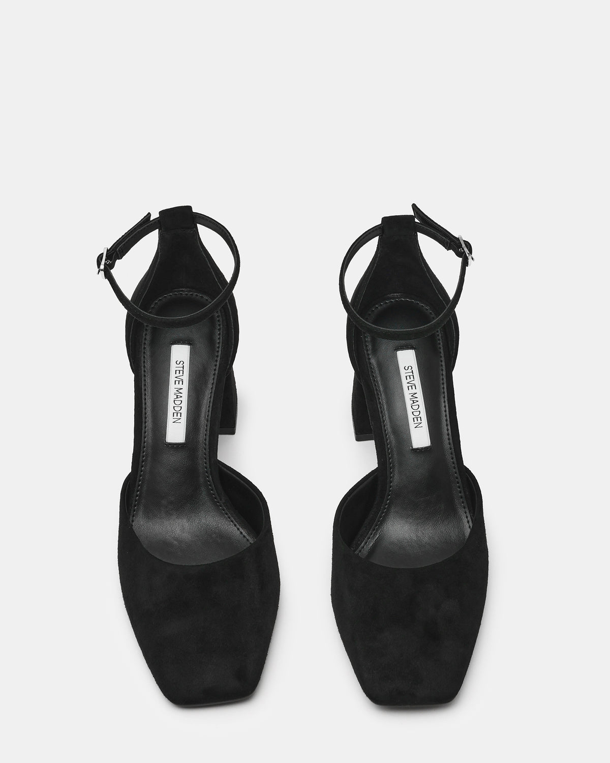 HARTLYN Black Suede Square-Toe Block Heel Ankle Strap Women's Heel | Steve Madden Trusted