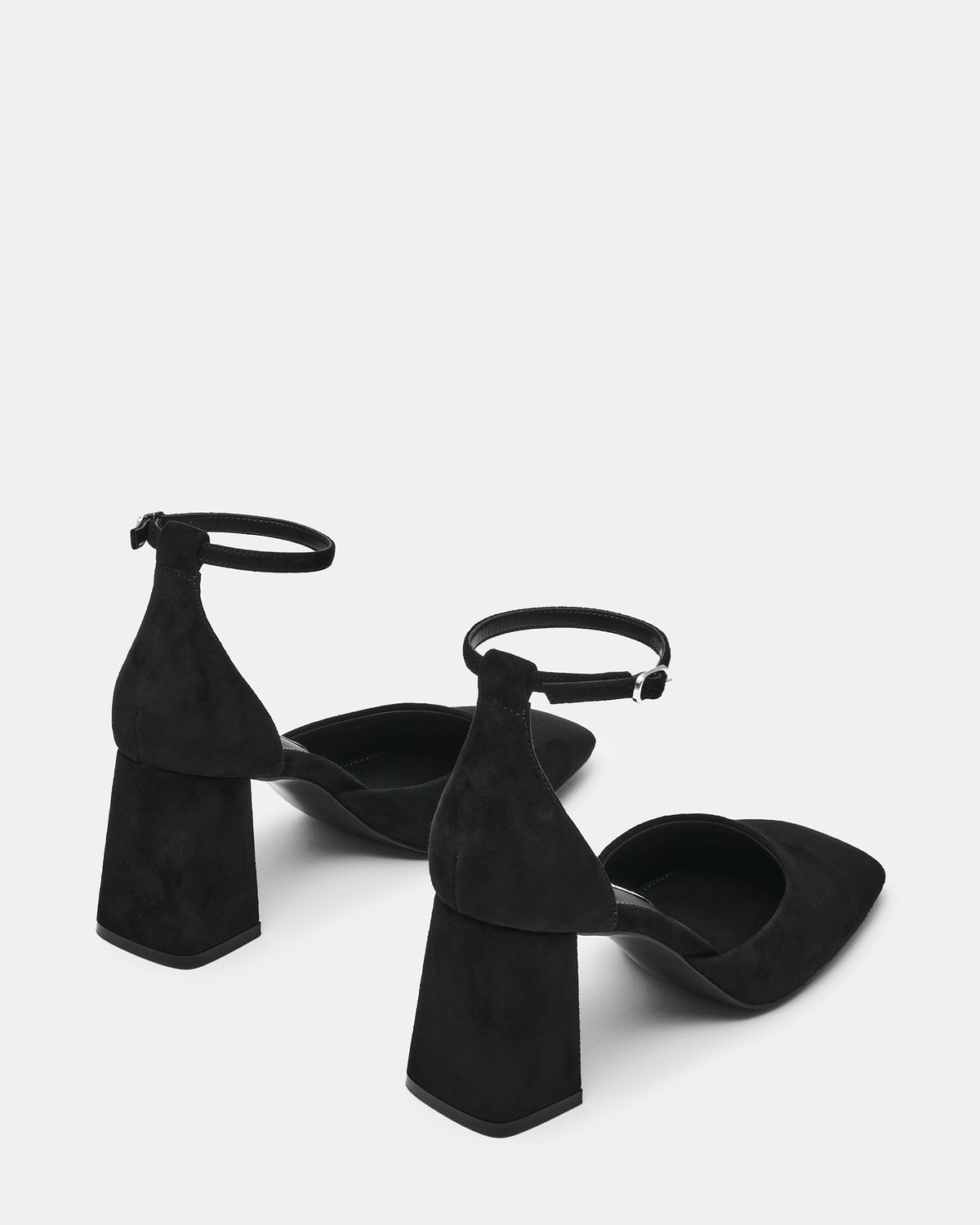 HARTLYN Black Suede Square-Toe Block Heel Ankle Strap Women's Heel | Steve Madden Trusted