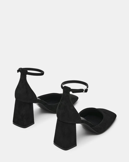 HARTLYN Black Suede Square-Toe Block Heel Ankle Strap Women's Heel | Steve Madden Trusted