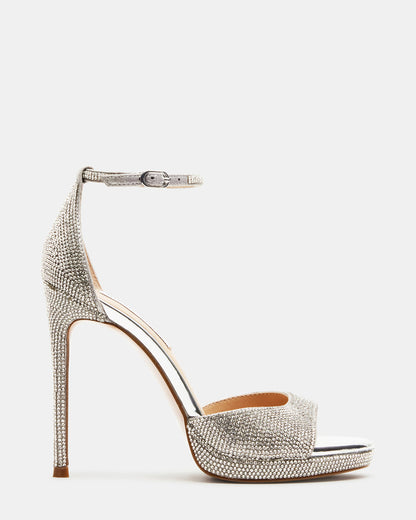 WILEY Silver Rhinestones Open Toe Stiletto Heel | Women's Heels | Steve Madden Popular
