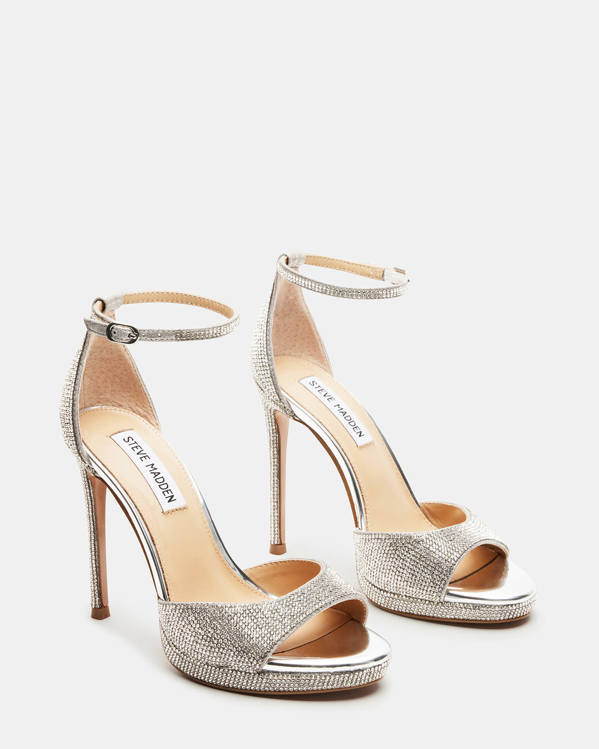 WILEY Silver Rhinestones Open Toe Stiletto Heel | Women's Heels | Steve Madden Popular