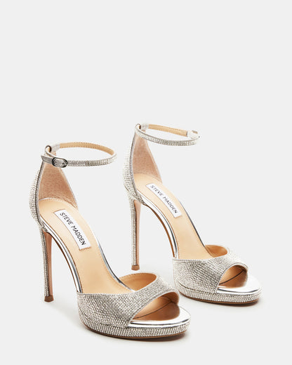 WILEY Silver Rhinestones Open Toe Stiletto Heel | Women's Heels | Steve Madden Popular