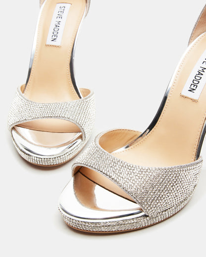 WILEY Silver Rhinestones Open Toe Stiletto Heel | Women's Heels | Steve Madden Popular