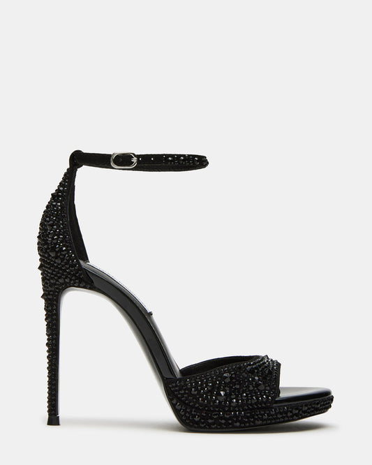WILEY Black Rhinestone Women's Open Toe Stiletto Heel | Steve Madden Deals