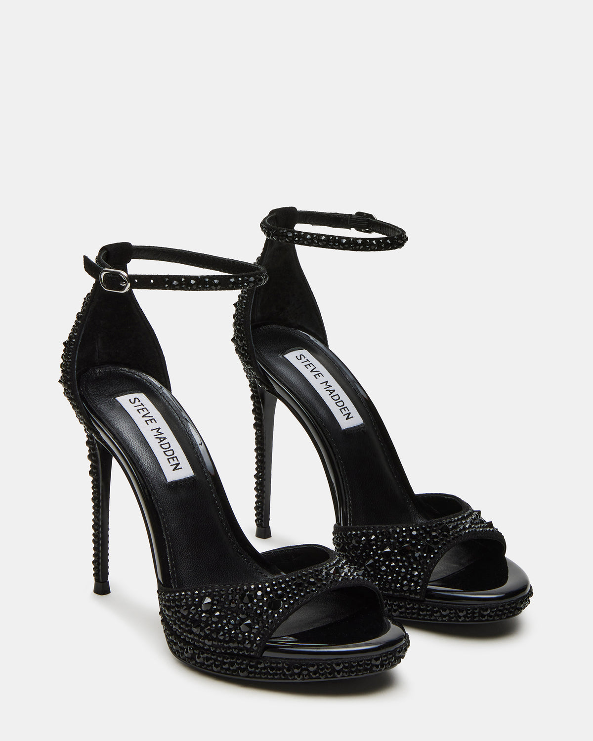 WILEY Black Rhinestone Women's Open Toe Stiletto Heel | Steve Madden Deals