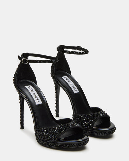 WILEY Black Rhinestone Women's Open Toe Stiletto Heel | Steve Madden Deals