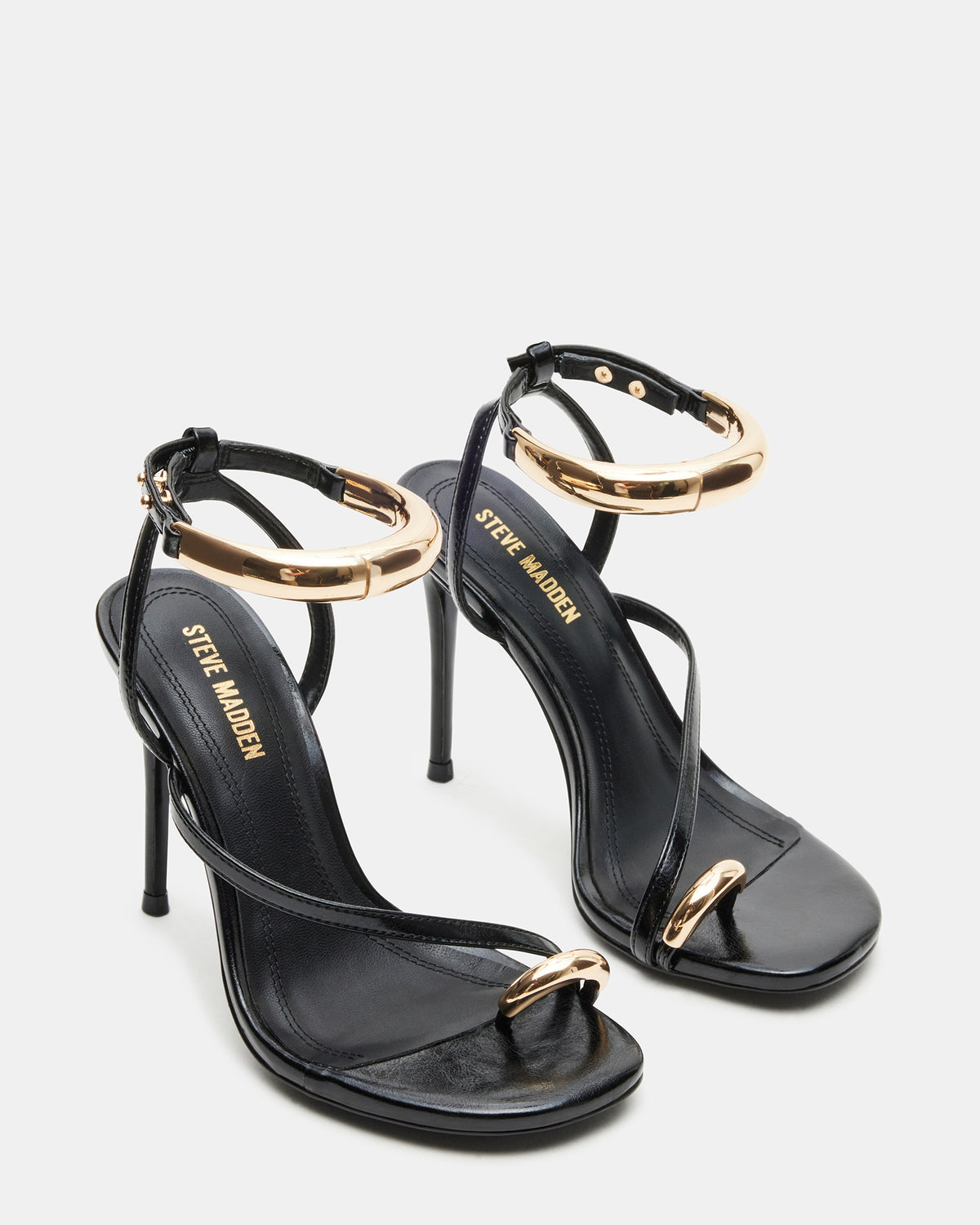 TIA Black Strappy Open-Toe Stiletto Women's Heel | Steve Madden Great Value