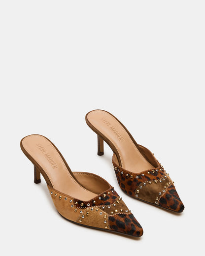 ALEXI Leopard Multi Studs Pointed-Toe Mule Women's Heel | Steve Madden Popular