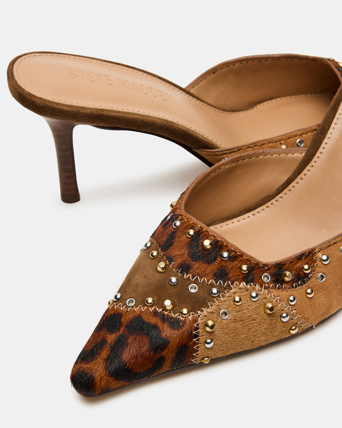 ALEXI Leopard Multi Studs Pointed-Toe Mule Women's Heel | Steve Madden Popular
