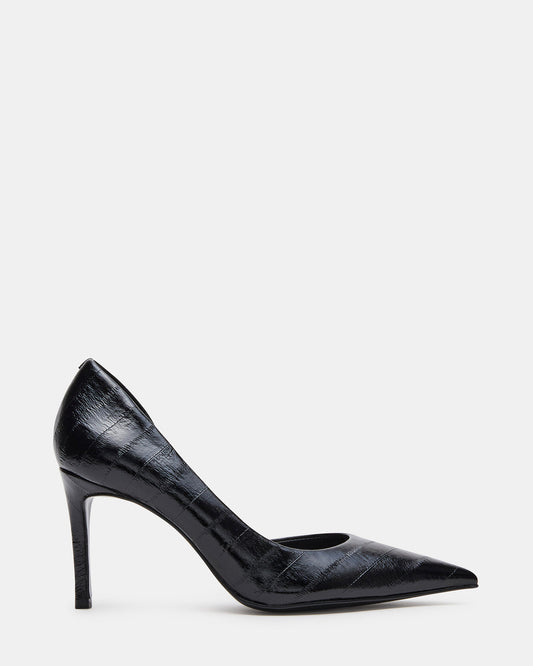 NULA Black Eel Pointed-Toe Stiletto Pump Women's Heel | Steve Madden Everyday