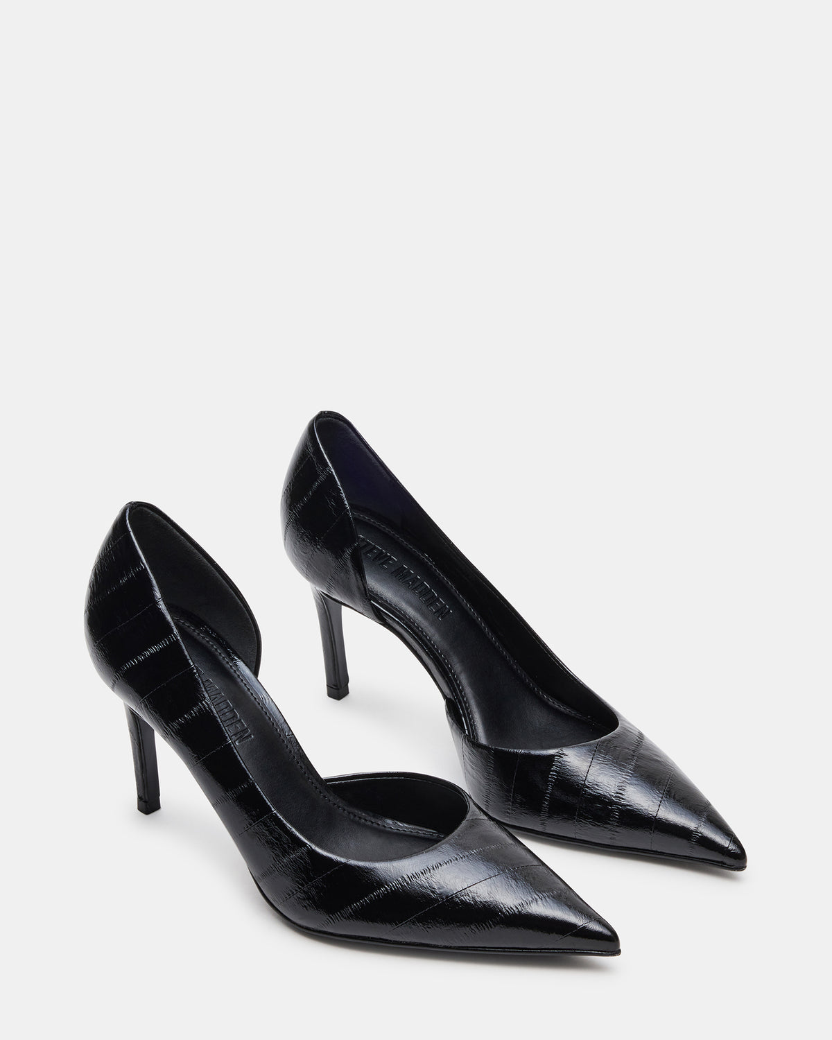 NULA Black Eel Pointed-Toe Stiletto Pump Women's Heel | Steve Madden Everyday