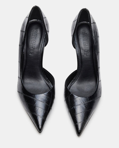 NULA Black Eel Pointed-Toe Stiletto Pump Women's Heel | Steve Madden Everyday