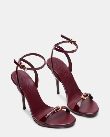 FOXX Burgundy Patent Strappy Stiletto Open-Toe Women's Heel | Steve Madden Great Value