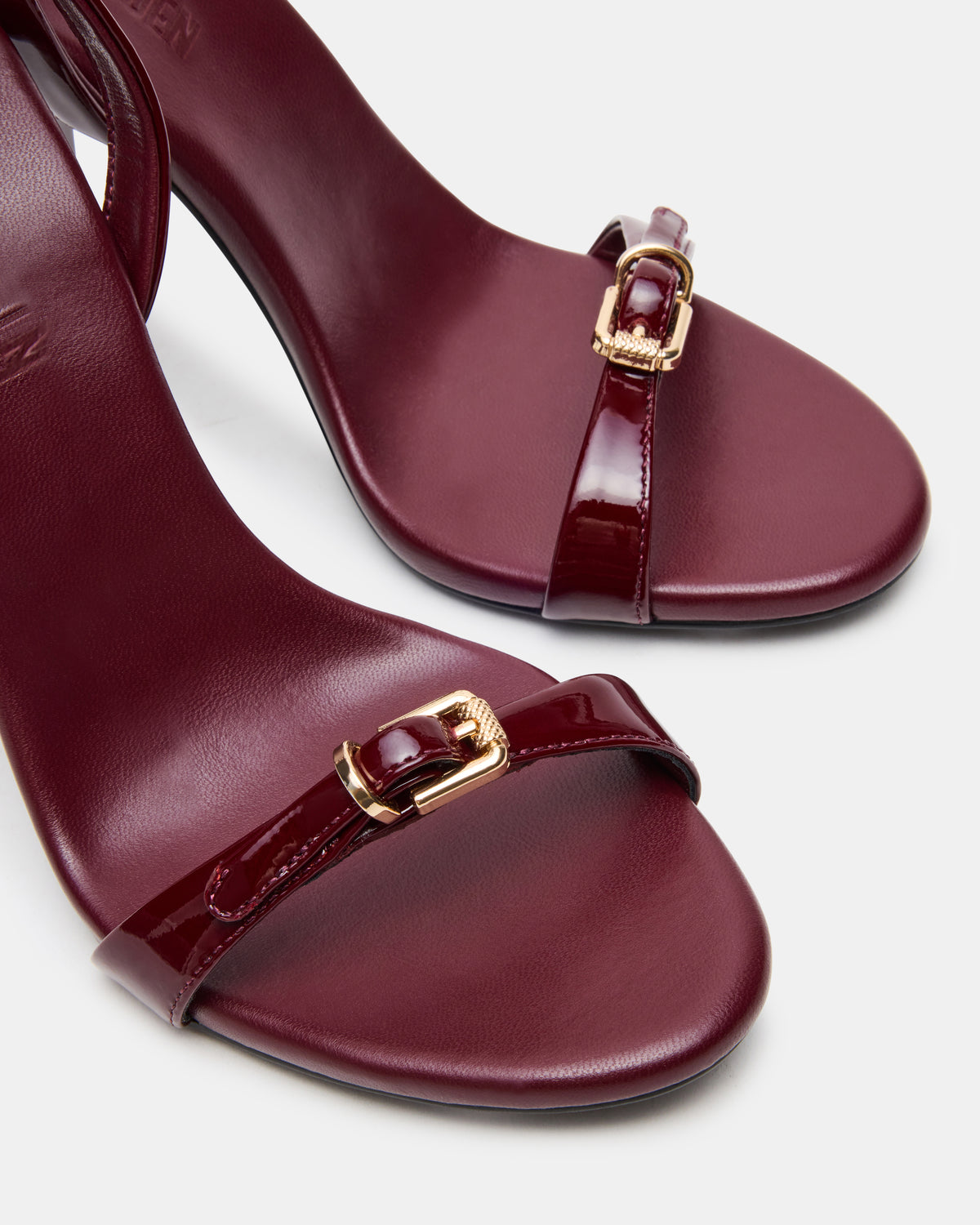 FOXX Burgundy Patent Strappy Stiletto Open-Toe Women's Heel | Steve Madden Great Value