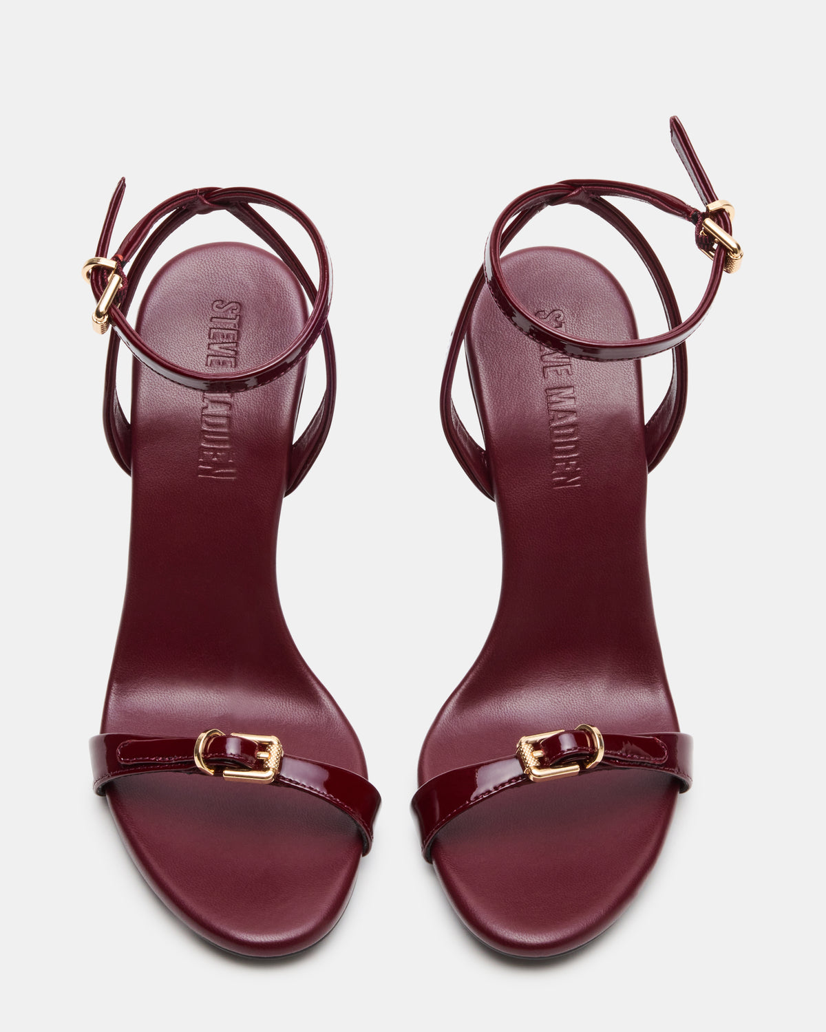 FOXX Burgundy Patent Strappy Stiletto Open-Toe Women's Heel | Steve Madden Great Value