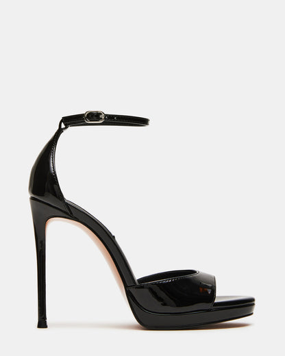 WILEY Black Patent Women's Open Toe Stiletto Heel | Steve Madden Trusted