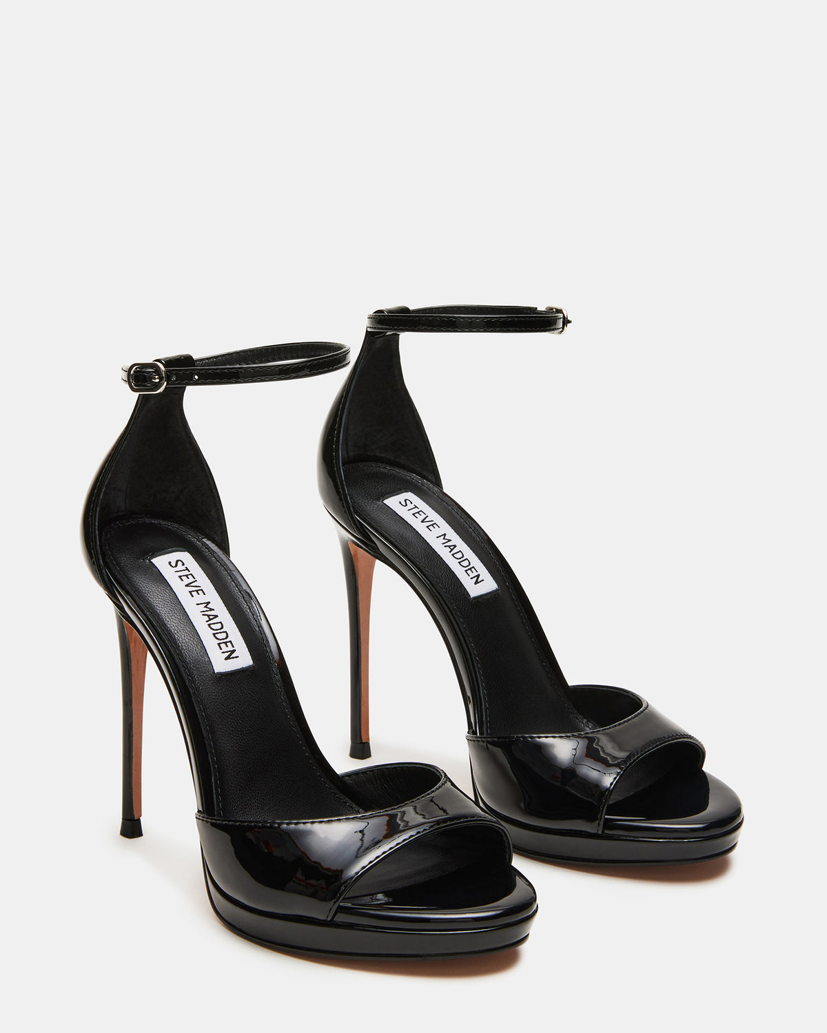 WILEY Black Patent Women's Open Toe Stiletto Heel | Steve Madden Trusted