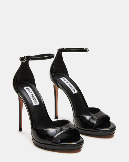 WILEY Black Patent Women's Open Toe Stiletto Heel | Steve Madden Trusted