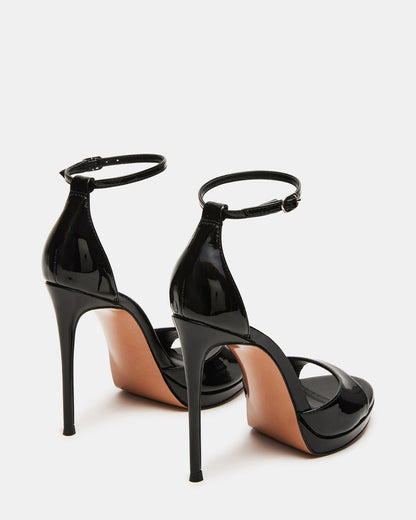 WILEY Black Patent Women's Open Toe Stiletto Heel | Steve Madden Trusted