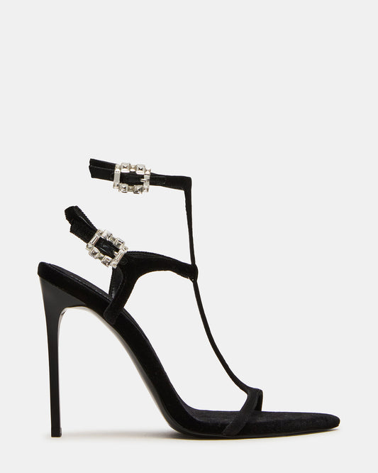 SALMA Black Multi Stiletto Strappy Open-Toe Ankle Strap Women's Heel | Steve Madden New