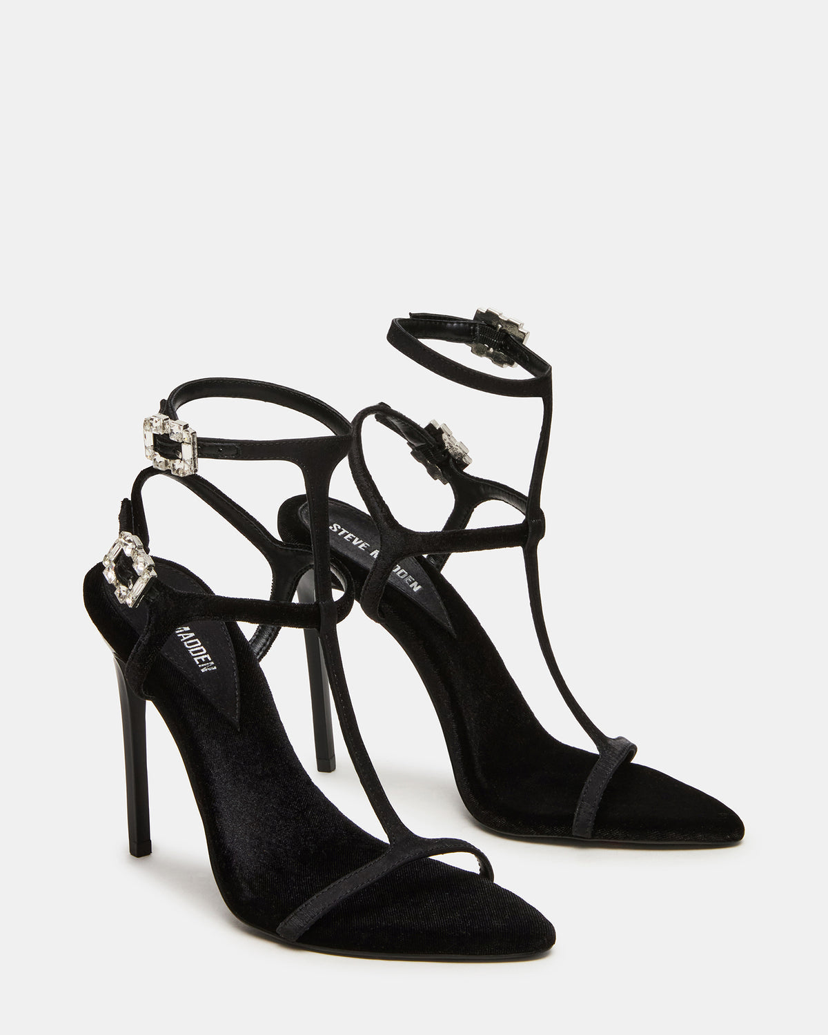 SALMA Black Multi Stiletto Strappy Open-Toe Ankle Strap Women's Heel | Steve Madden New