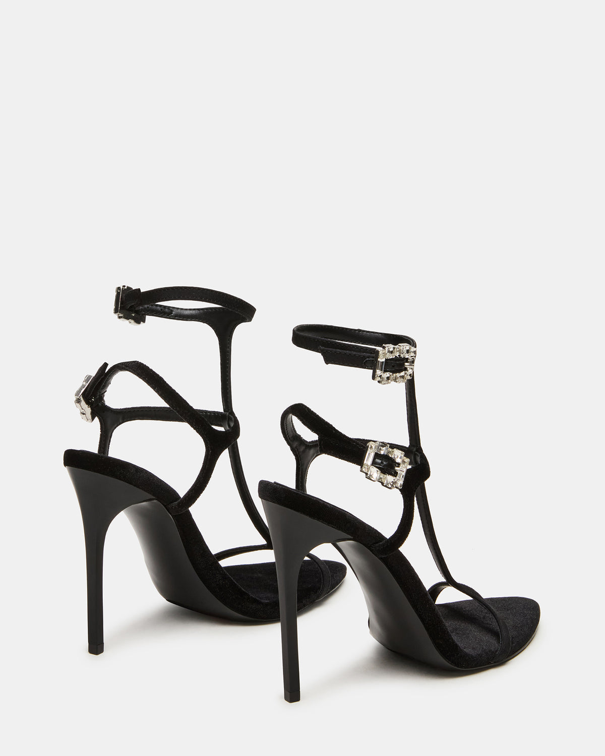 SALMA Black Multi Stiletto Strappy Open-Toe Ankle Strap Women's Heel | Steve Madden New