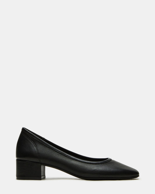 MOLLIE Black Leather Ballet Block Heels | Steve Madden Essential