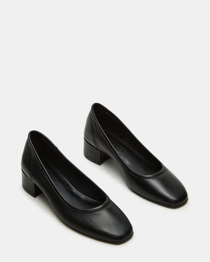 MOLLIE Black Leather Ballet Block Heels | Steve Madden Essential