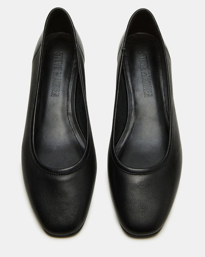 MOLLIE Black Leather Ballet Block Heels | Steve Madden Essential