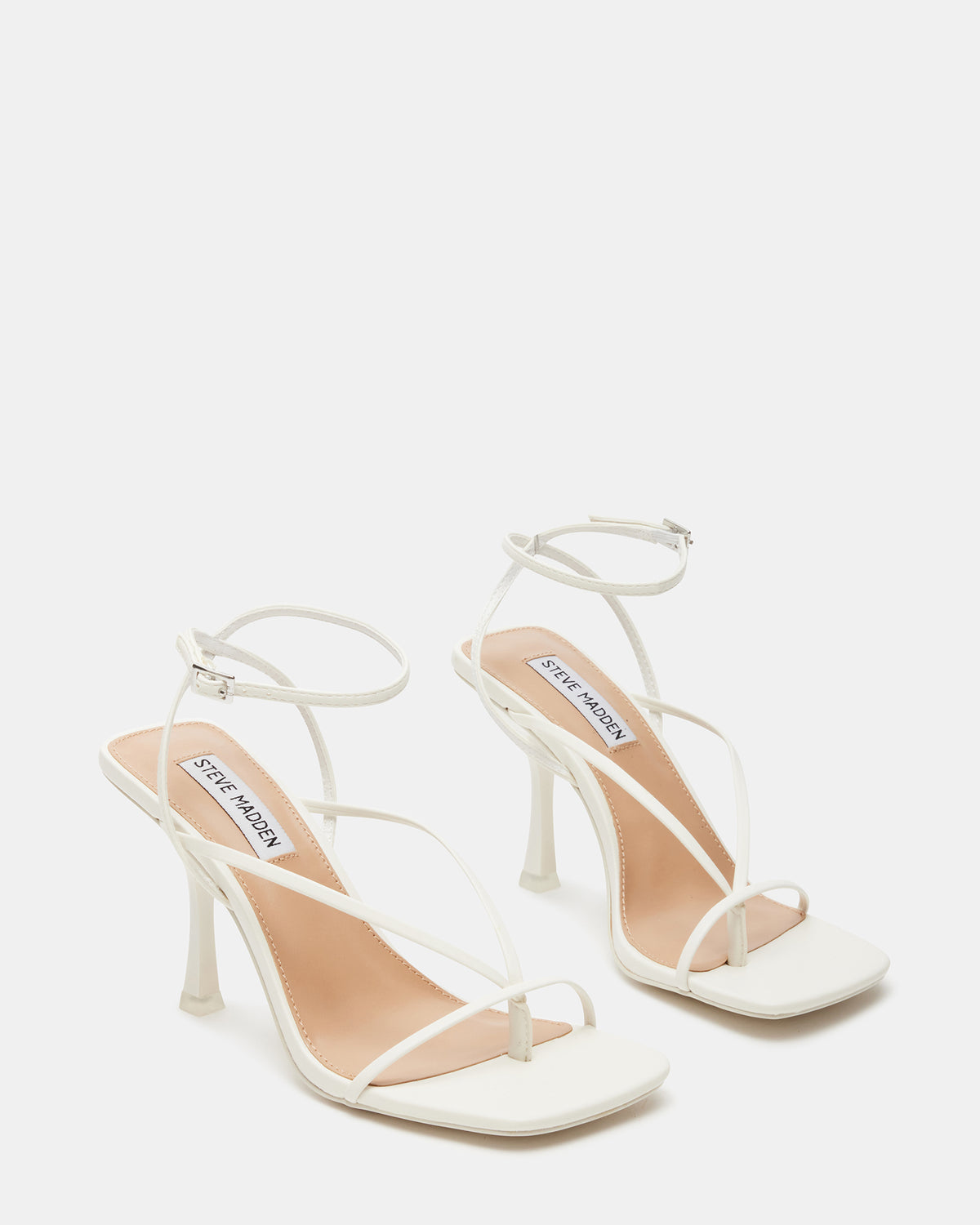 ANNIE White Women's Strappy Square Toe Heel | Steve Madden Discount