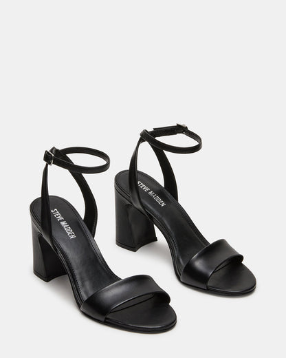 LARAH Black Leather Rounded Toe Block Heel Women's Heel | Steve Madden New