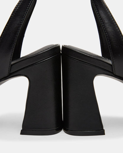 LARAH Black Leather Rounded Toe Block Heel Women's Heel | Steve Madden New