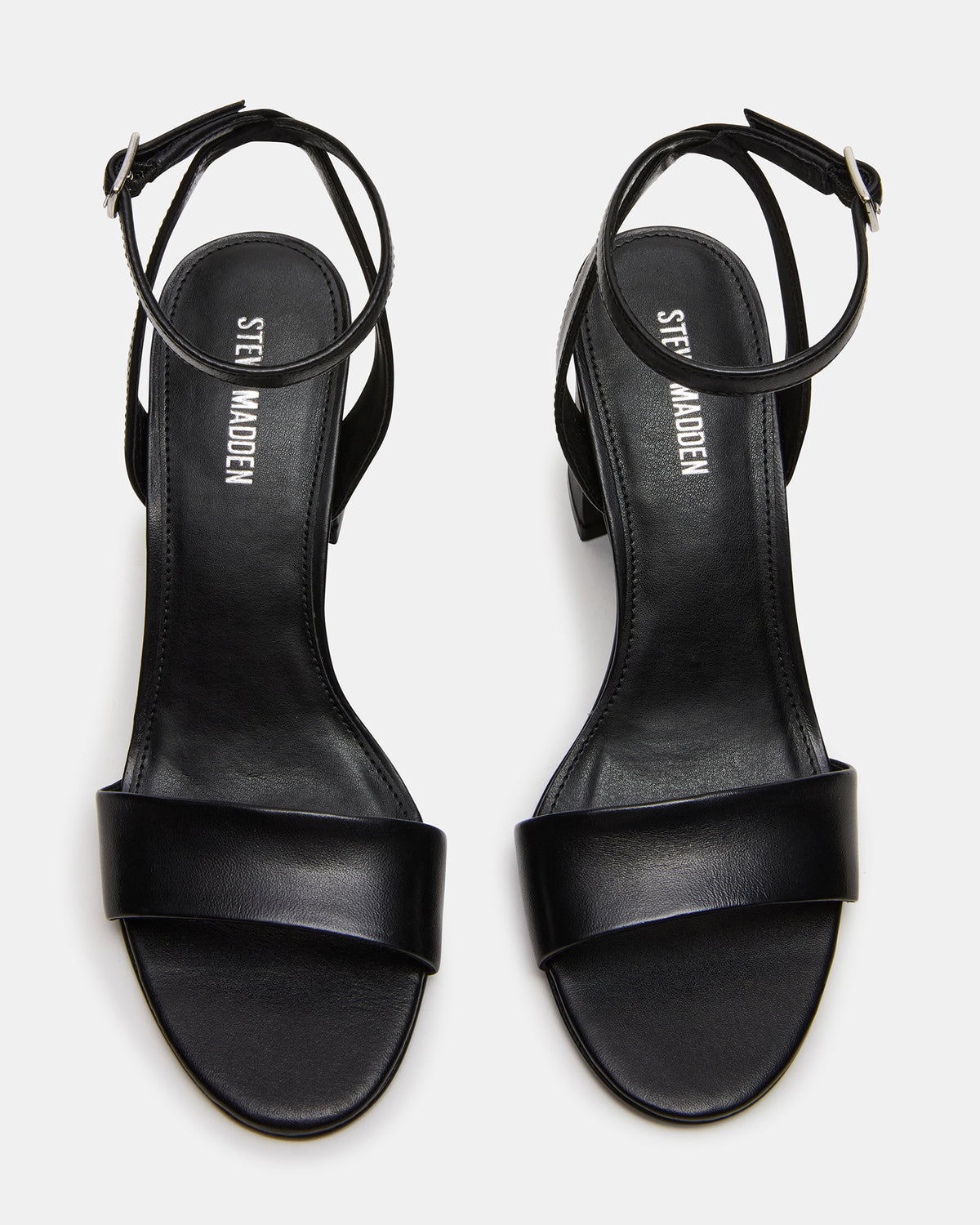 LARAH Black Leather Rounded Toe Block Heel Women's Heel | Steve Madden New